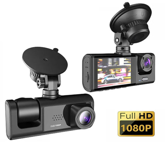 3-Channel Dash Cam - 1080P, Night Vision, Loop Recording, 2" IPS Screen